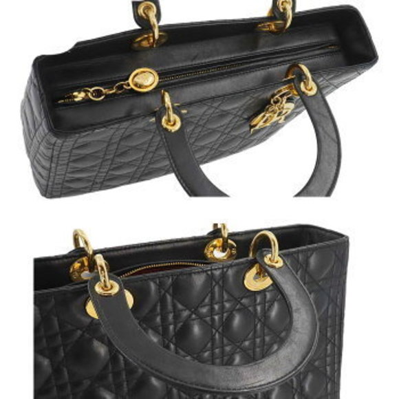 Christian Dior Lady Large Shoulder Bag Leather Black - Picture 7 of 8